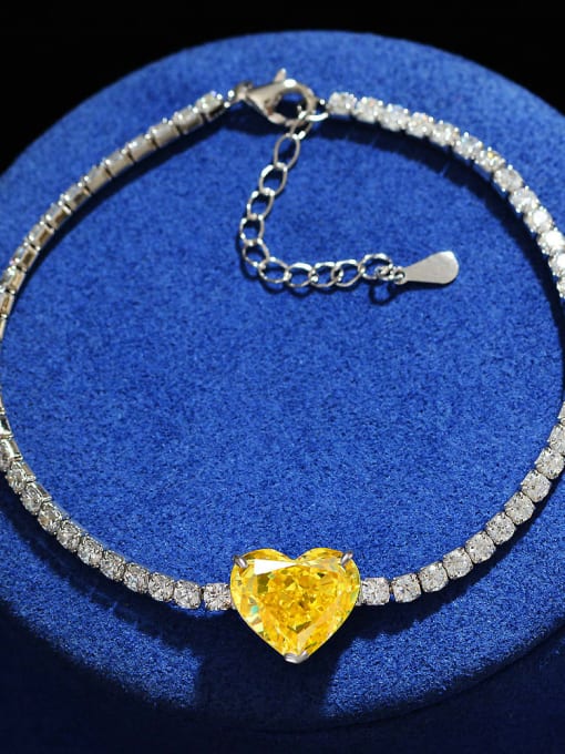 Yellow [b 1944] 925 Sterling Silver High Carbon Diamond Heart Dainty Bracelet